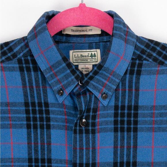LL Bean Flannel Shirt Men's Small Traditional-Fit Plaid Blue Black Plaid Cotton - Picture 2 of 12